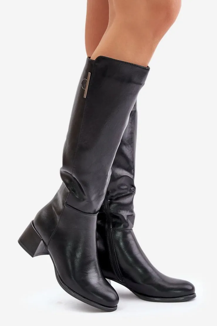Boto Kozaki Ocieplane|Kozaki Przed Kolano*Kozaki Na Obcasie Z Eko Skóry Przed Kolano Czarne Izanae Czarny