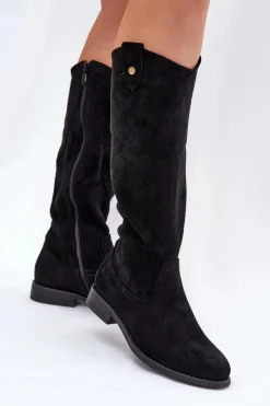 Damskie buty S.Barski Kozaki Wiosenne|Kozaki Ażurowe*Kozaki Na Płaskim Obcasie Z Ażurowym Wzorem S.Barski HY51-062 Czarne Czarny