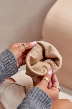 Clearance Boto Kozaki Na Płaskim Obcasie Za Kolano Z Eko Zamszu Beżowe Linnithia Beżowy