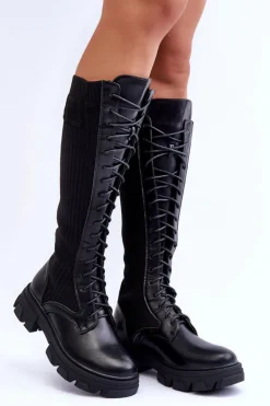 Damskie Boto Kozaki Na Płaskim Obcasie Ze Skarpetą Czarne Itona