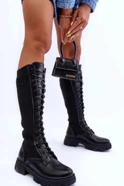 Damskie Boto Kozaki Na Płaskim Obcasie Ze Skarpetą Czarne Itona