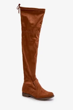 Boto Muszkieterki|Kozaki Za Kolano*Kozaki Na Płaskim Obcasie Za Kolano Z Eko Zamszu Camel Linnithia Brązowy