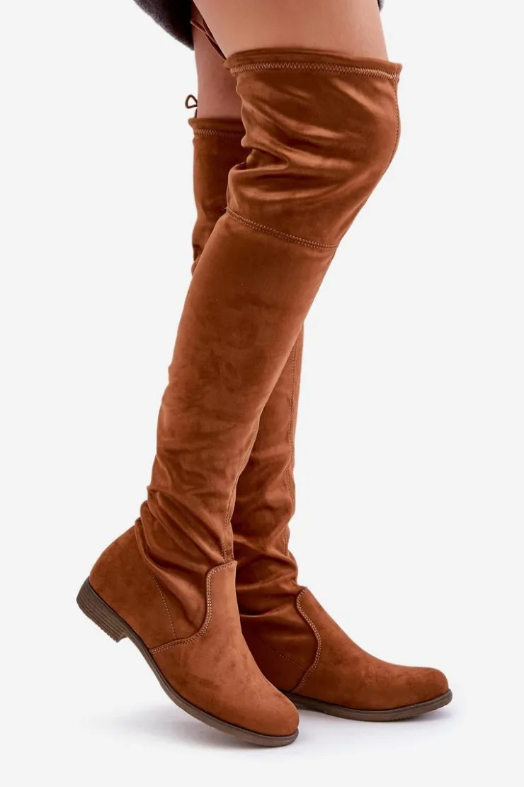 Boto Muszkieterki|Kozaki Za Kolano*Kozaki Na Płaskim Obcasie Za Kolano Z Eko Zamszu Camel Linnithia Brązowy