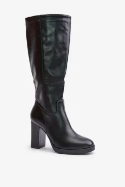 Hot Boto Kozaki Na Słupku Eko Skórzane Przed Kolano Czarne Riamaya