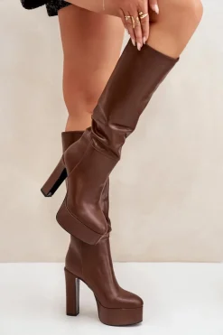 Online Boto Kozaki Na Słupku I Platformie Z Eko Skóry Brązowe Felilorn Brązowy