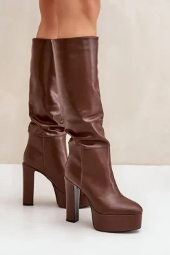 Online Boto Kozaki Na Słupku I Platformie Z Eko Skóry Brązowe Felilorn Brązowy