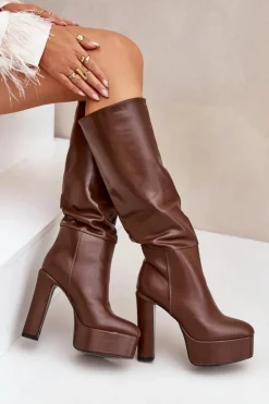 Online Boto Kozaki Na Słupku I Platformie Z Eko Skóry Brązowe Felilorn Brązowy