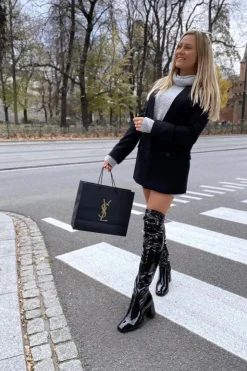 Damskie Boto Kozaki Na Słupku Lateksowe Czarne Macey