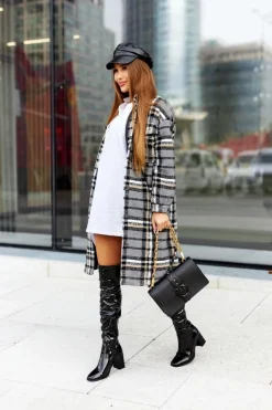 Damskie Boto Kozaki Na Słupku Lateksowe Czarne Macey