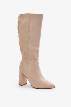 Clearance Boto Kozaki Na Słupku Przed Kolano Jasnobeżowe Lannetea