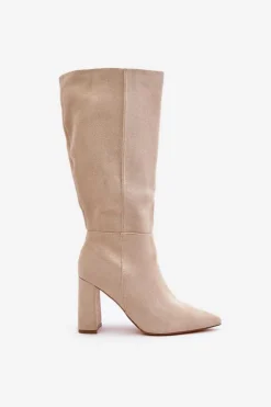 Clearance Boto Kozaki Na Słupku Przed Kolano Jasnobeżowe Lannetea