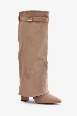 Boto Kozaki Ocieplane|Kozaki Na Słupku*Kozaki Na Słupku Z Wywiniętą Cholewką Beżowe Evyra Beżowy