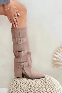 Boto Kozaki Ocieplane|Kozaki Z Wywiniętą Cholewką*Kozaki Na Słupku Z Wywiniętą Cholewką I Klamrami Beżowe Vamissa