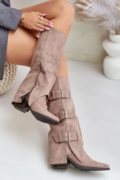 Boto Kozaki Ocieplane|Kozaki Z Wywiniętą Cholewką*Kozaki Na Słupku Z Wywiniętą Cholewką I Klamrami Beżowe Vamissa