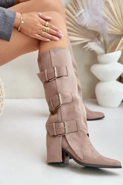 Boto Kozaki Ocieplane|Kozaki Z Wywiniętą Cholewką*Kozaki Na Słupku Z Wywiniętą Cholewką I Klamrami Beżowe Vamissa