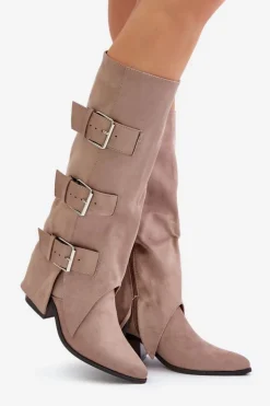 Boto Kozaki Ocieplane|Kozaki Z Wywiniętą Cholewką*Kozaki Na Słupku Z Wywiniętą Cholewką I Klamrami Beżowe Vamissa