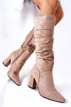 Buty damskie Vinceza Kozaki Na Obcasie|Kozaki Zamszowe*Kozaki Na Słupku Zamszowe Beżowe Dorelle
