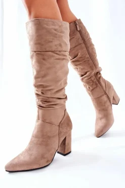 Buty damskie Vinceza Kozaki Na Obcasie|Kozaki Zamszowe*Kozaki Na Słupku Zamszowe Beżowe Dorelle