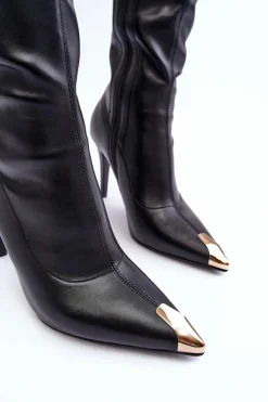 Damskie Damskie buty S.Barski Kozaki Na Szpilce Przed Kolano Skórzane S.Barski MR870-59 Czarne