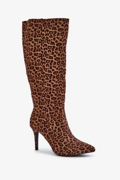 Best Boto Kozaki Na Szpilce W Panterkę Brązowe Reanwenna