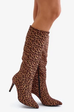 Best Boto Kozaki Na Szpilce W Panterkę Brązowe Reanwenna
