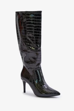 Boto Kozaki Na Szpilce|Kozaki Przed Kolano*Kozaki Na Szpilce Z Tłoczeniem Czarne Reanwenna Czarny