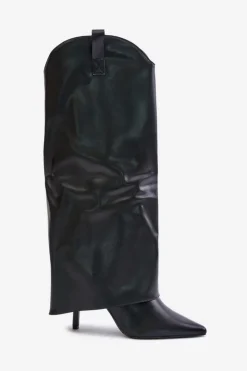 Damskie Boto Kozaki Na Szpilce Z Wywiniętą Cholewką Czarne Bellinna