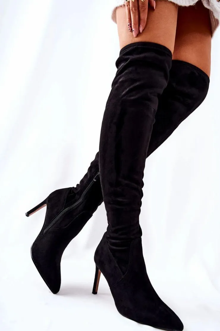 Best Evento Kozaki Na Szpilce Zamszowe Czarne Horina