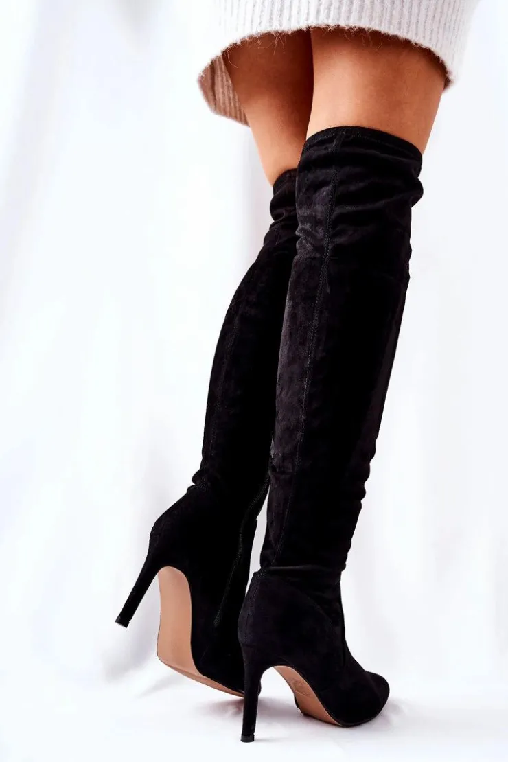 Best Evento Kozaki Na Szpilce Zamszowe Czarne Horina