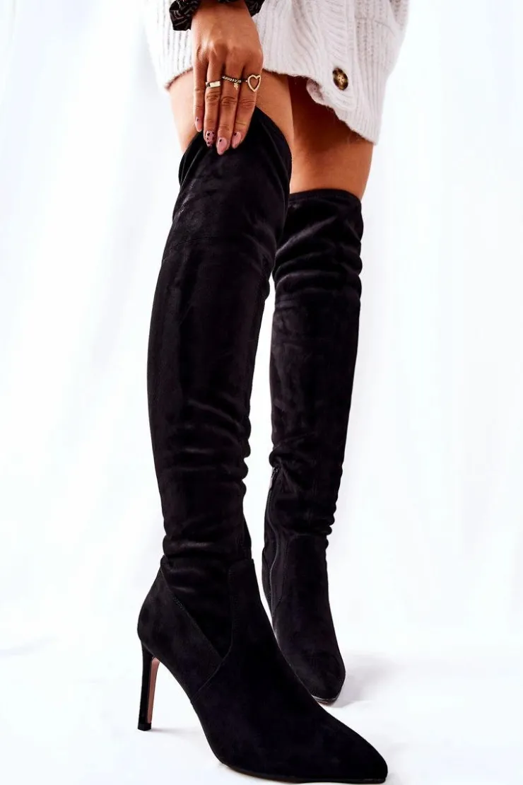 Best Evento Kozaki Na Szpilce Zamszowe Czarne Horina