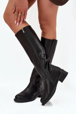 Sale Boto Kozaki Oficerki Damskie Na Niskim Obcasie Ocieplane Czarne Averna Czarny