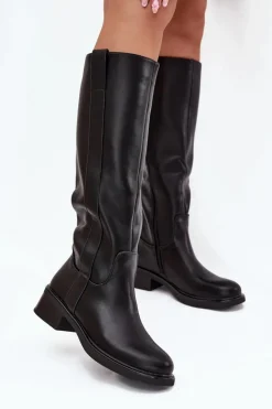 Sale Boto Kozaki Oficerki Damskie Na Niskim Obcasie Ocieplane Czarne Averna Czarny