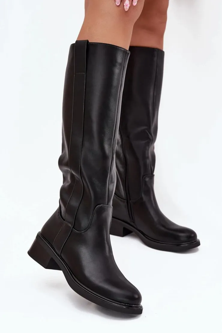 Sale Boto Kozaki Oficerki Damskie Na Niskim Obcasie Ocieplane Czarne Averna Czarny