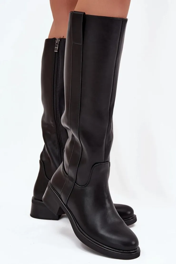 Sale Boto Kozaki Oficerki Damskie Na Niskim Obcasie Ocieplane Czarne Averna Czarny