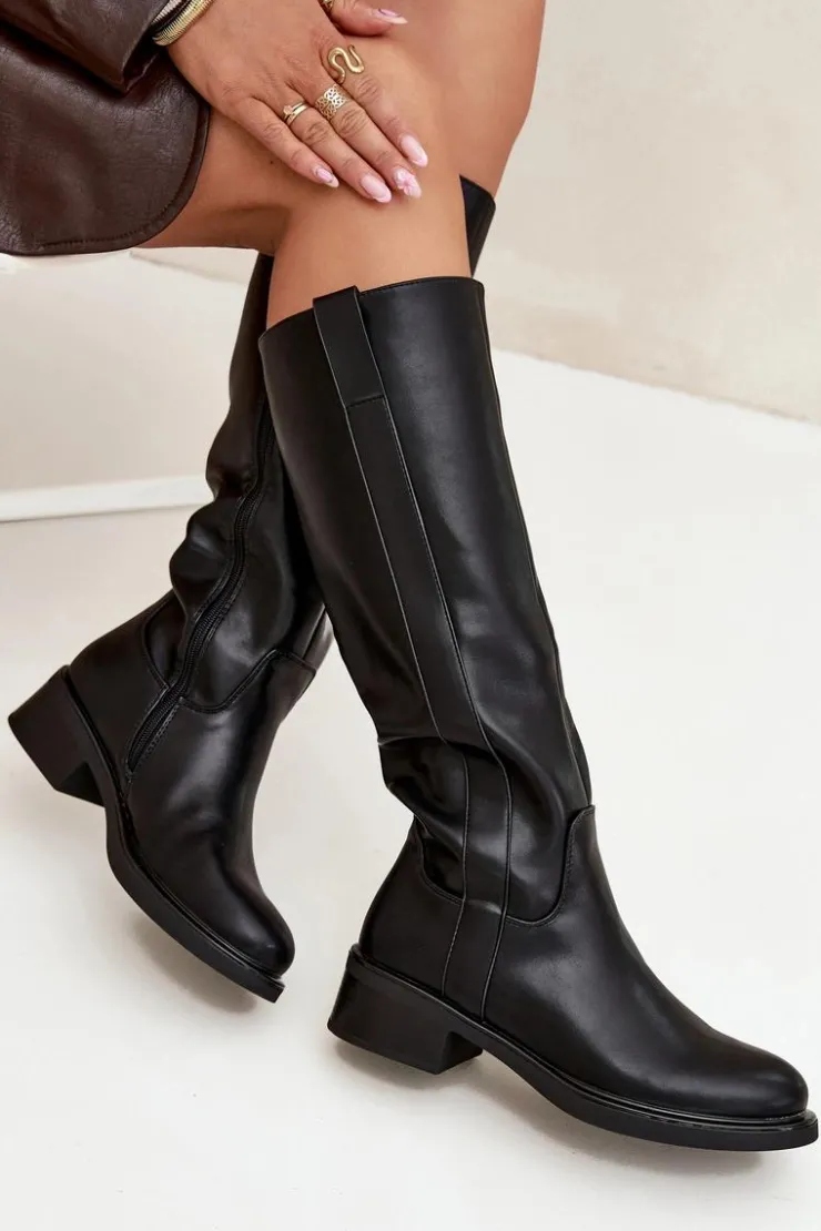 Sale Boto Kozaki Oficerki Damskie Na Niskim Obcasie Ocieplane Czarne Averna Czarny