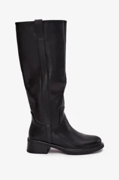 Sale Boto Kozaki Oficerki Damskie Na Niskim Obcasie Ocieplane Czarne Averna Czarny