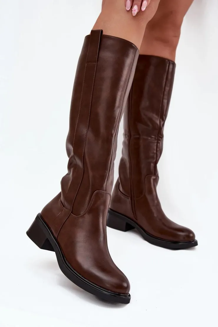 Boto Kozaki Przed Kolano|Kozaki Na Obcasie*Kozaki Oficerki Damskie Na Niskim Obcasie Ocieplane Brązowe Averna Brązowy