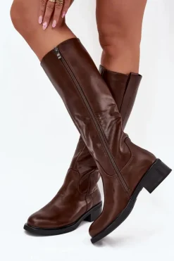 Boto Kozaki Przed Kolano|Kozaki Na Obcasie*Kozaki Oficerki Damskie Na Niskim Obcasie Ocieplane Brązowe Averna Brązowy