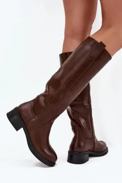 Boto Kozaki Przed Kolano|Kozaki Na Obcasie*Kozaki Oficerki Damskie Na Niskim Obcasie Ocieplane Brązowe Averna Brązowy