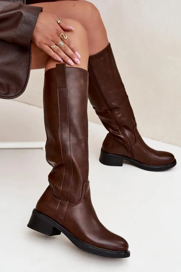 Boto Kozaki Przed Kolano|Kozaki Na Obcasie*Kozaki Oficerki Damskie Na Niskim Obcasie Ocieplane Brązowe Averna Brązowy