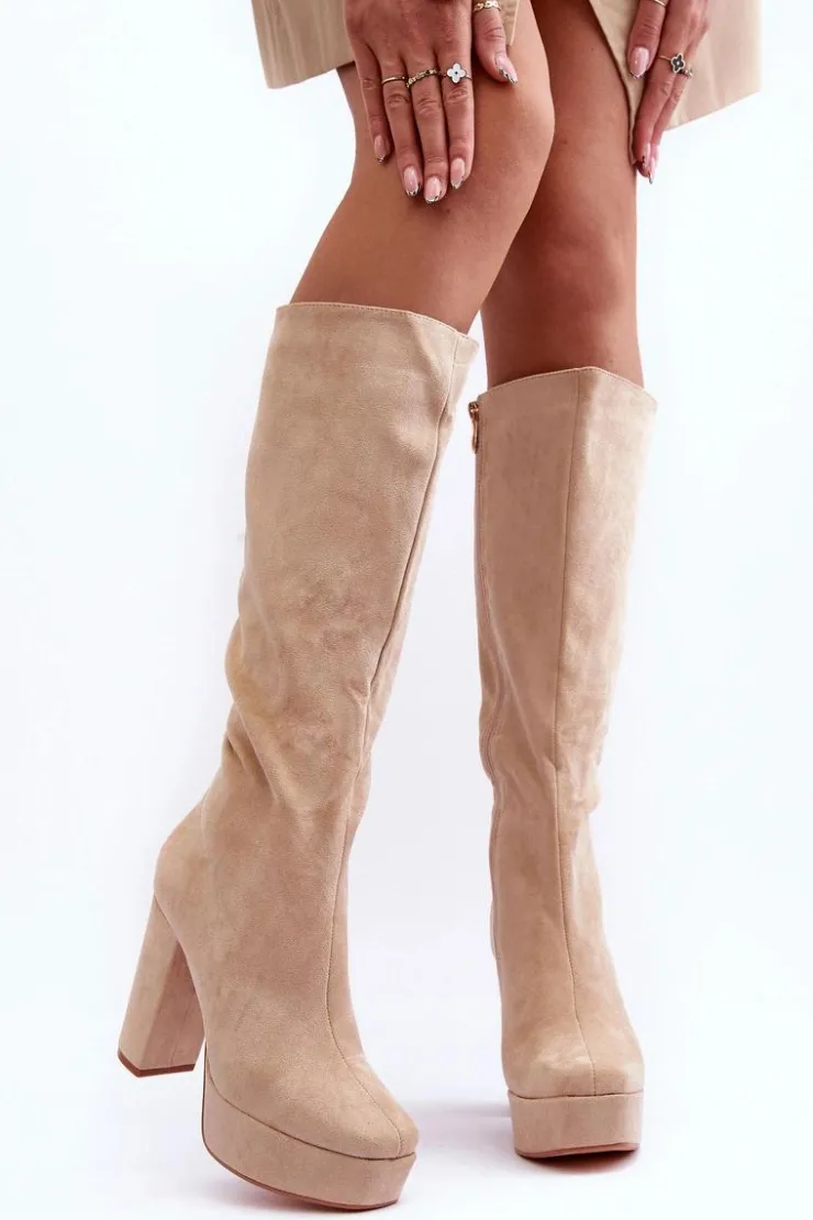 Boto Kozaki Przed Kolano|Kozaki Na Obcasie*Kozaki Przed Kolano Na Obcasie I Platformie Beżowe Baldrema