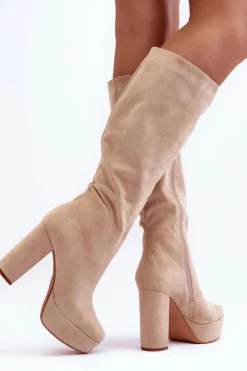 Boto Kozaki Przed Kolano|Kozaki Na Obcasie*Kozaki Przed Kolano Na Obcasie I Platformie Beżowe Baldrema
