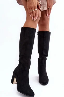 Hot Boto Kozaki Przed Kolano Na Słupku Zamszowe Czarne Kilrenita