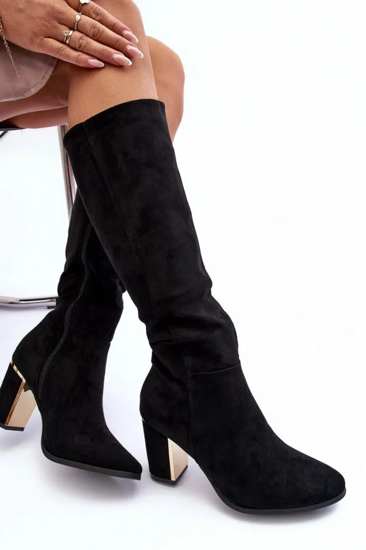 Hot Boto Kozaki Przed Kolano Na Słupku Zamszowe Czarne Kilrenita