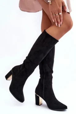 Hot Boto Kozaki Przed Kolano Na Słupku Zamszowe Czarne Kilrenita