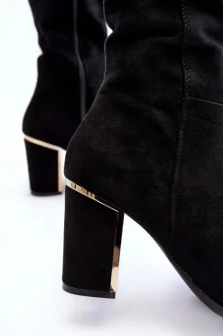 Hot Boto Kozaki Przed Kolano Na Słupku Zamszowe Czarne Kilrenita