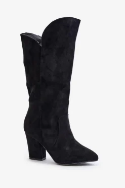 Boto Kozaki Przed Kolano Na Słupku Z Eko Zamszu Czarne Clorira Czarny