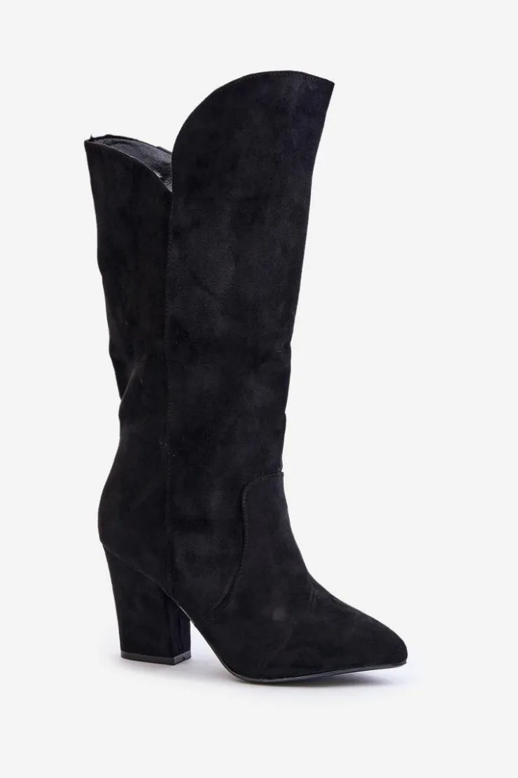 Boto Kozaki Przed Kolano Na Słupku Z Eko Zamszu Czarne Clorira Czarny