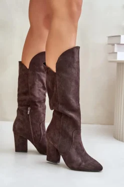 Boto Kozaki Na Słupku|Kozaki Przed Kolano*Kozaki Przed Kolano Na Słupku Z Eko Zamszu Brązowe Clorira