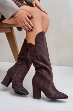 Boto Kozaki Na Słupku|Kozaki Przed Kolano*Kozaki Przed Kolano Na Słupku Z Eko Zamszu Brązowe Clorira